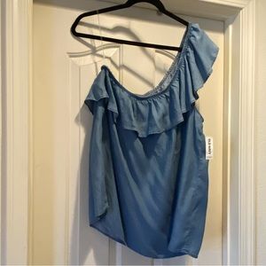 Women’s one shoulder chambray blouse